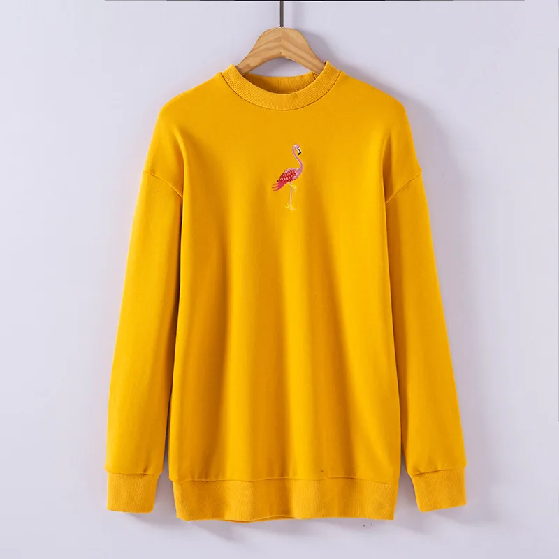 

2019 Crew Neck Women's Sweater Embroidered Flamingo Loose and Versatile Thickening Korean Large Basic 2045-1
