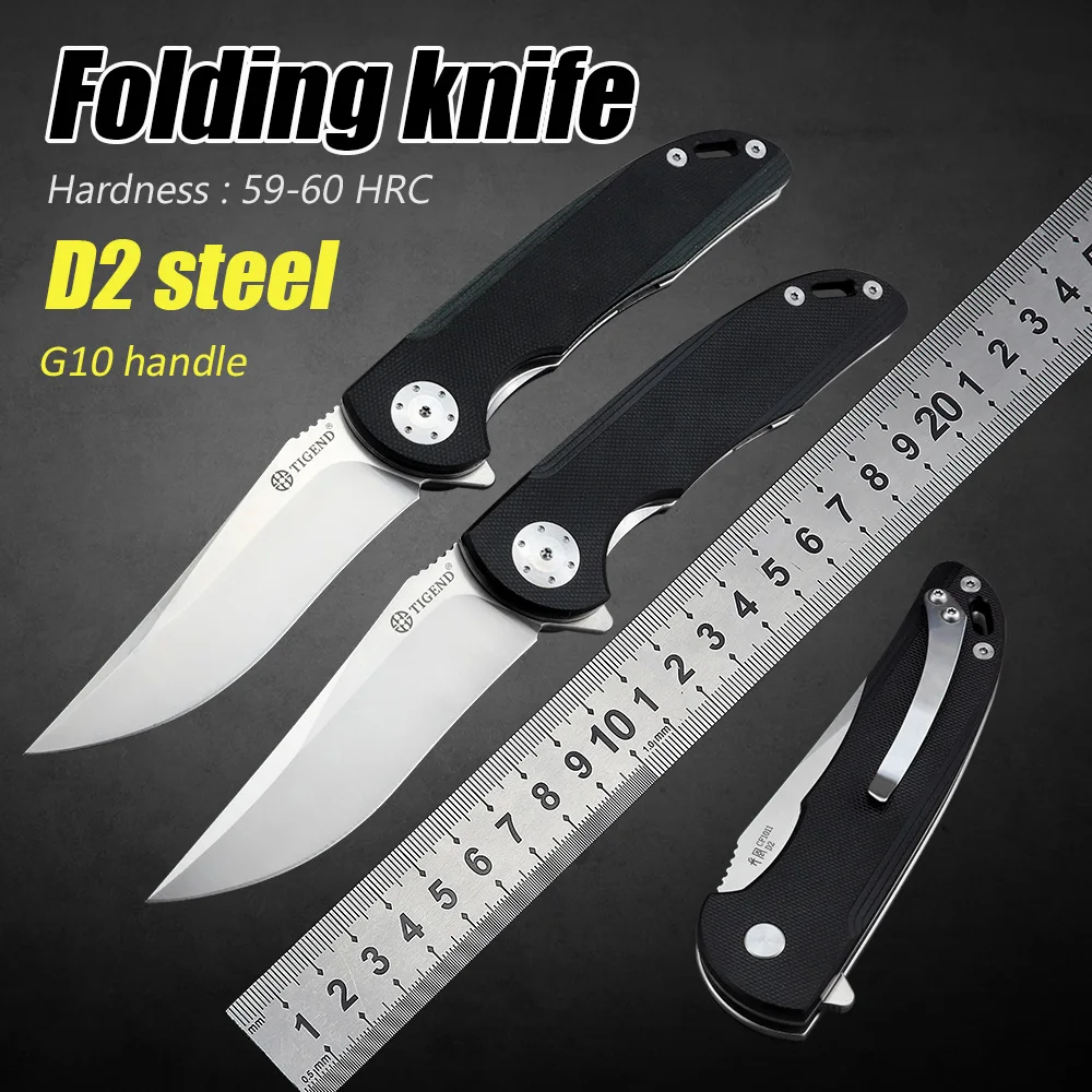 

TIGEND 1011 D2 Steel Ball Bearing Pocket Knives Survival Camping Self Defense EDC Tool Military Folding Knife G10