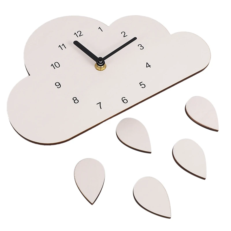 Nordic Style Nursery Clock Wooden Cloud Water Droplets Wall Hanging Decoration Decor Kids Children's Room | Дом и сад