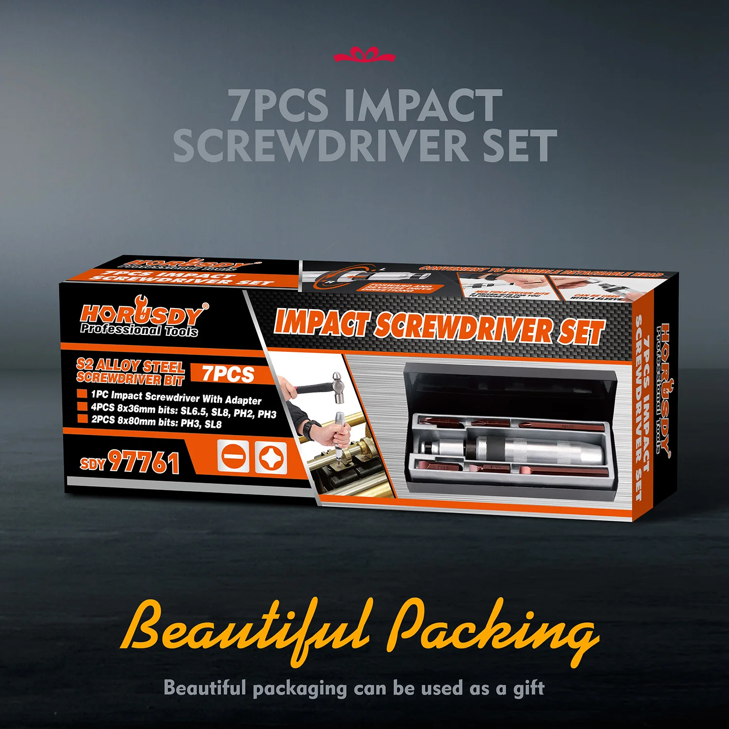 

HORUSDY 2021-New impact screwdriver set drive tang turns 20 in desired direction upon strike iron box