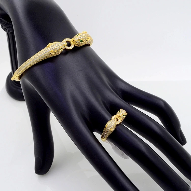 

Classic fashion bracelet ring animal double tiger head copper full Zircon Bracelet and ring B0886