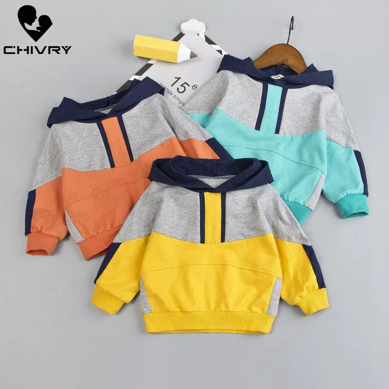 

Детская толстовка с капюшоном, хлопковая толстовка с круглым вырезом и цветными вставками для мальчиков и девочек на осень, 2019
