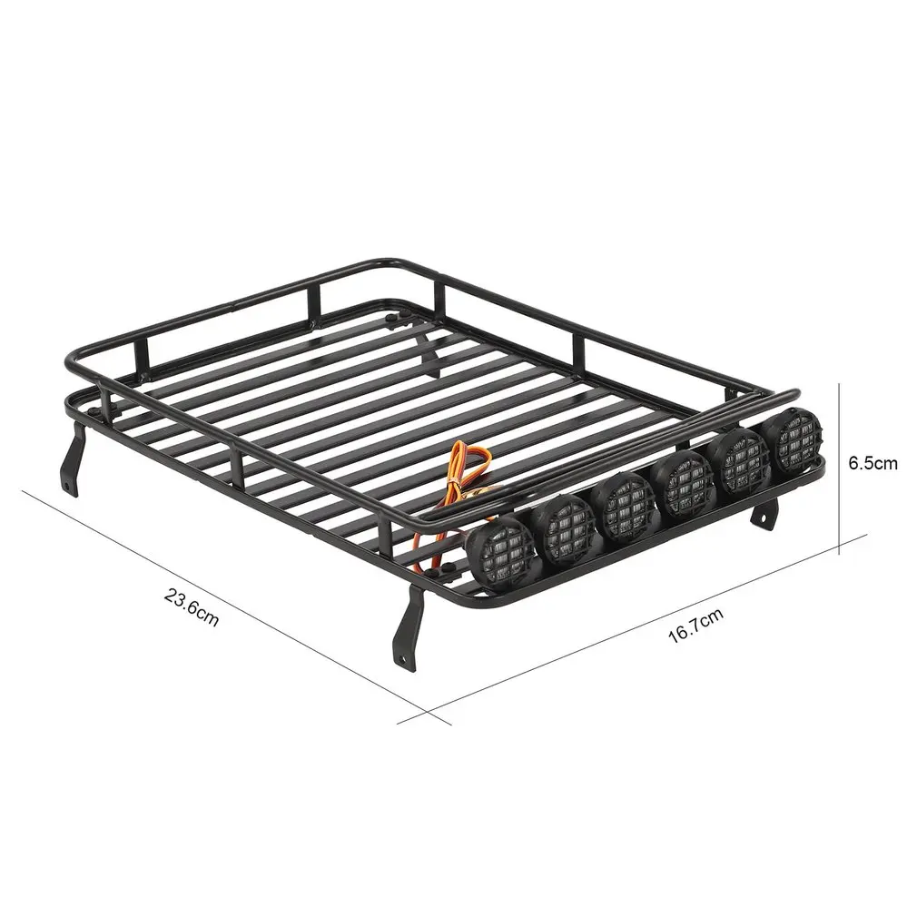 

Hot! Metal Roof Rack Luggage Carrier with 6 LED Lights Bar for RC 1/10 4WD Car RC Crawler Truck D90 Axial Jeep SCX10 90046 Parts