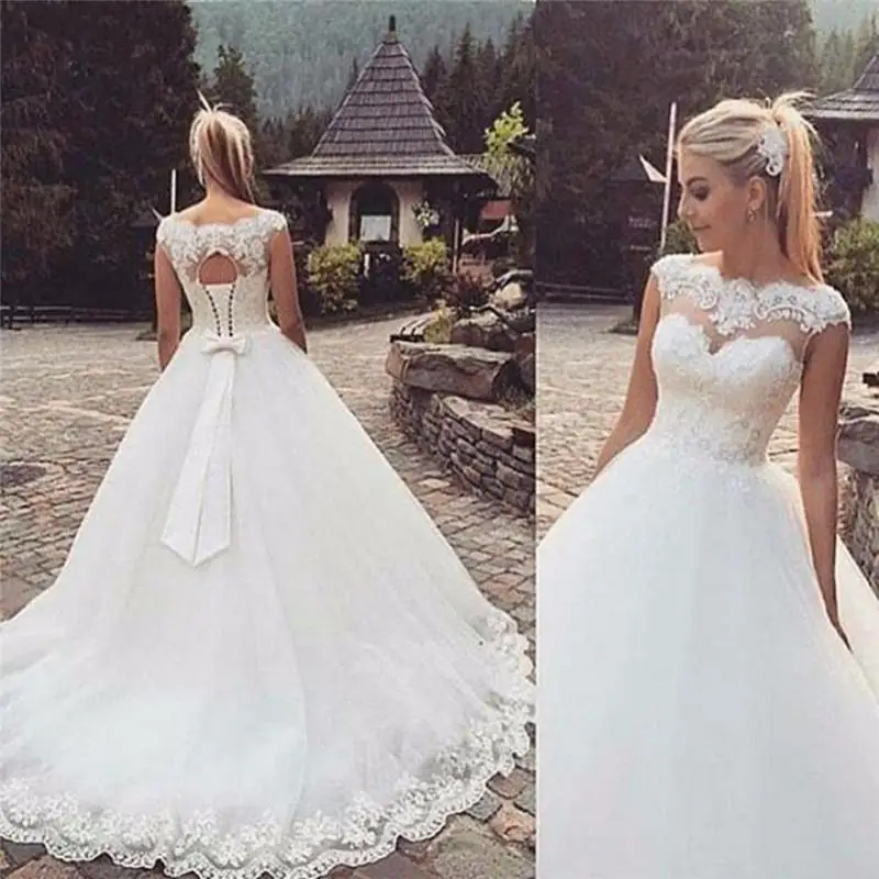 

Cap Sleeve Bohemian Plus Size Custom-Made A-Line Vestido De Noiva Open Back Wedding Dress Custom Made Size Wedding Dresses 2020