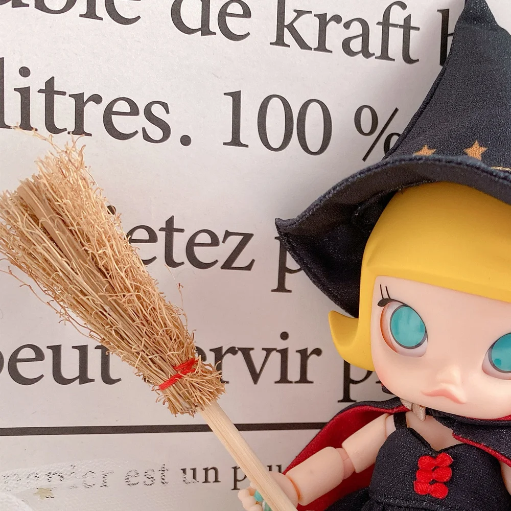 12 шт. кукла мини веник с красная веревка легкий соломы метлы декоративные