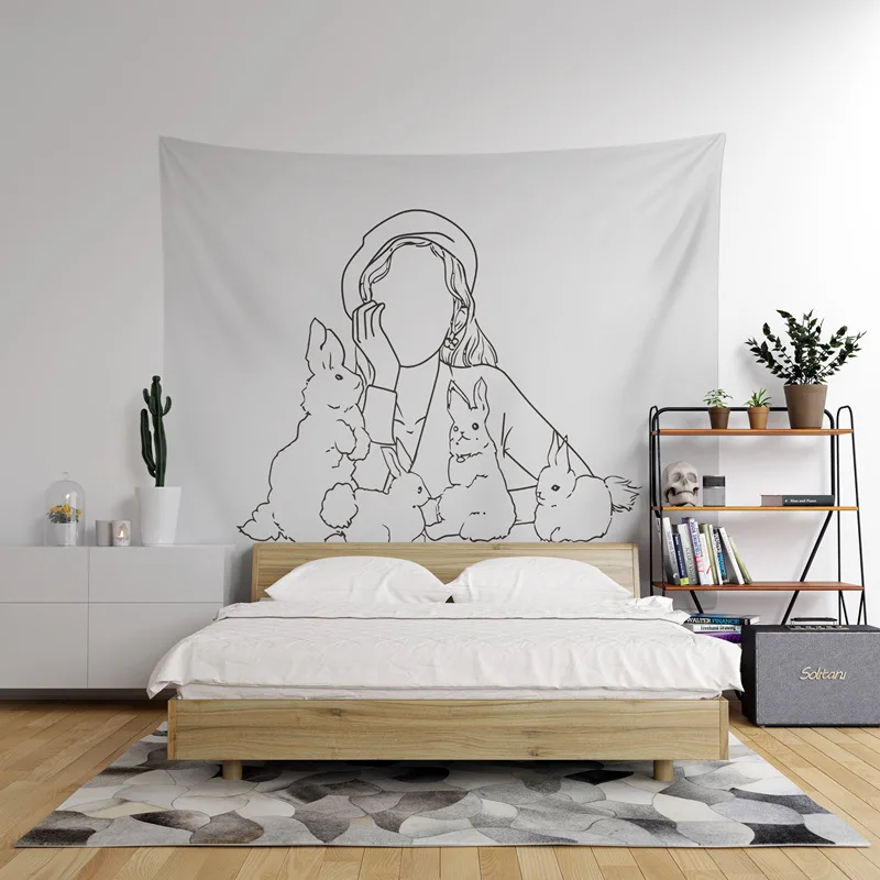 

Striped Couple Tapestry Love Printing Beach Blanket Sweet Home Wall Decoration Cartoon Wall Hanging for Living Room