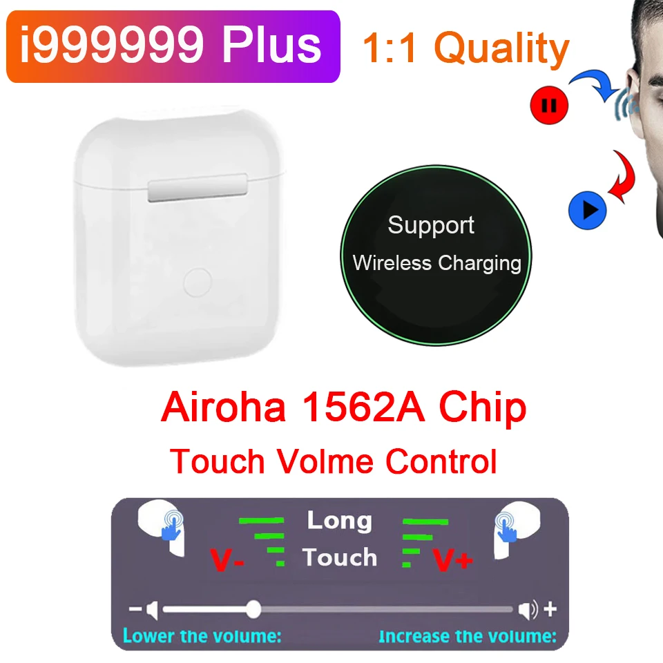 Беспроводные наушники i999999 Plus TWS Bluetooth сенсорное управление громкостью датчик