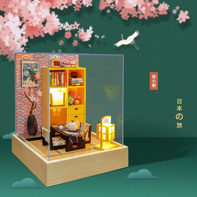 

Japanese Casa DIY Wooden Doll House Kit Miniature with Furniture Light Dollhouse Roombox Assembled Toys for Children Girls Gifts