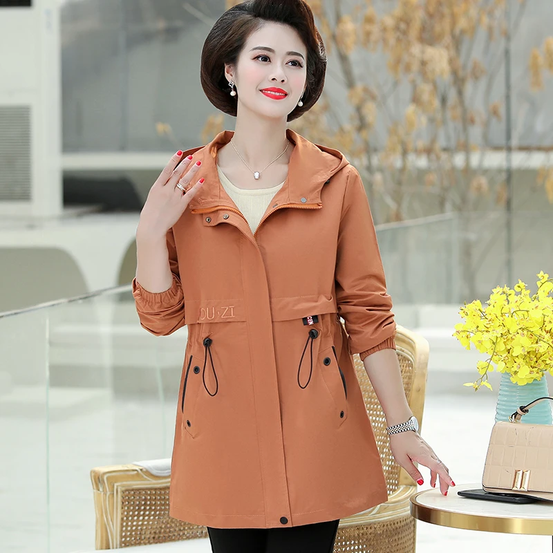 

New Female Windbreaker Coats High Quality Large Size 4XL Long Hooded Outerwear Loose Spring Autumn Trench Coat Women Tops