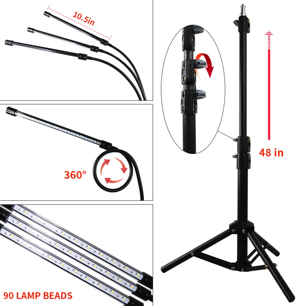 

60W 3 Tubes USB LED Grow Light Full Spectrum Flowers Vegetables Seeds Grow Lamp Clip-on Grow Lamp for Plants