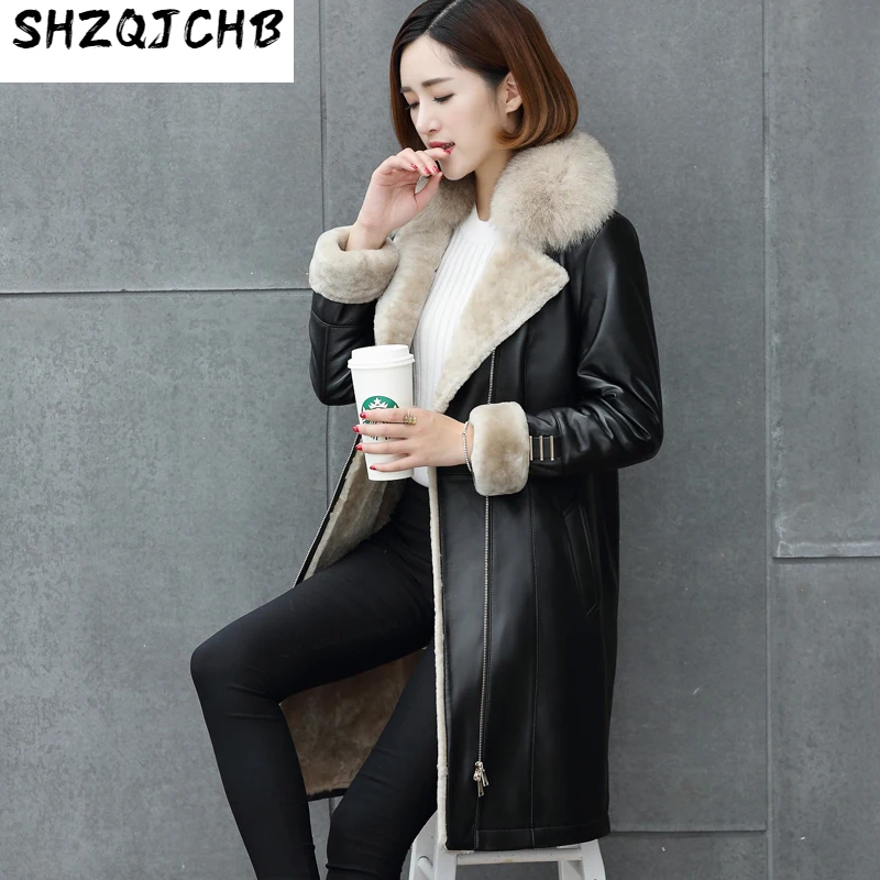 

SHZQ новое женское меховое пальто «Все в одном», средней и длинной овечьей кожи, пальто с меховым воротником