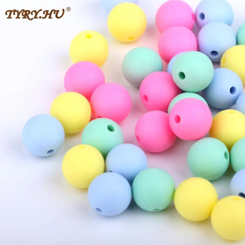 

TYRY.HU 40Pcs Silicone Bead Baby Teething Chewable Teether Safe Toys For Pacifier Chain pendant BPA Free 12mm Food Grade