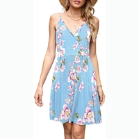 2021 summer flower print casual v neck sleeveless suspender dress women fashion sexy beach a line mini skirt