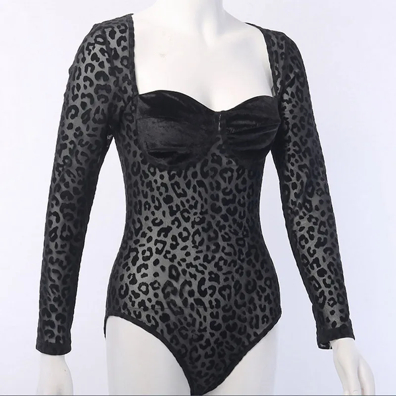 

Sexy Womens Bodysuit Mesh Sheer Polka Dot Long Sleeve Shirt Jumpsuit Fashion Slim Bodysuit Leopard Stretch Leotard Jumpsuit Hot