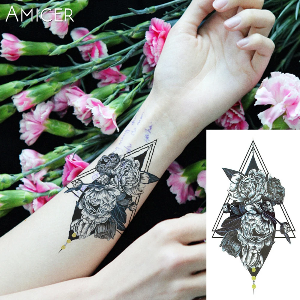 Водостойкая временная татуировка-наклейка кружевные драгоценные камни розы