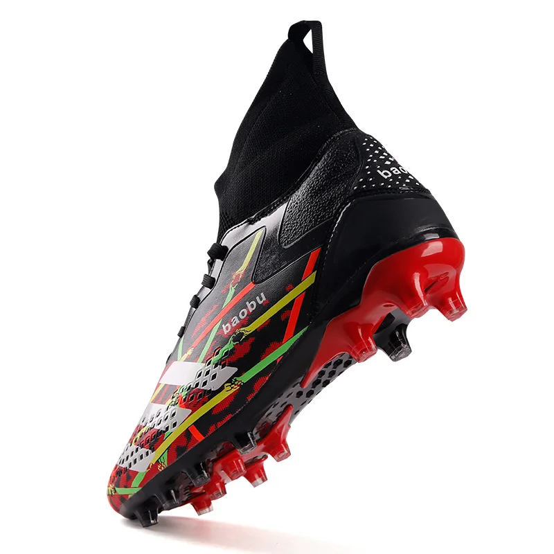 Длинные шипы Футбол сапоги Для мужчин на открытом воздухе черный белый цвет