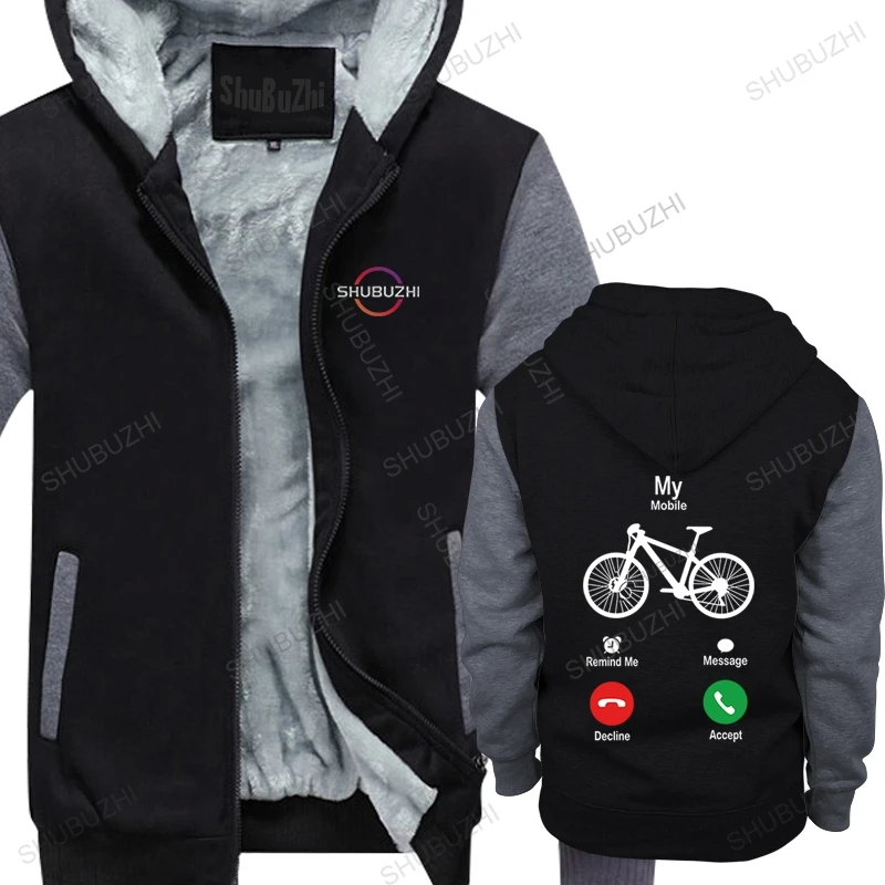 

new brand cotton man fleece hoody winter jacket My MTB Mobile Is Calling warm coat pullover mans shubuzhi hooded sweatshirt