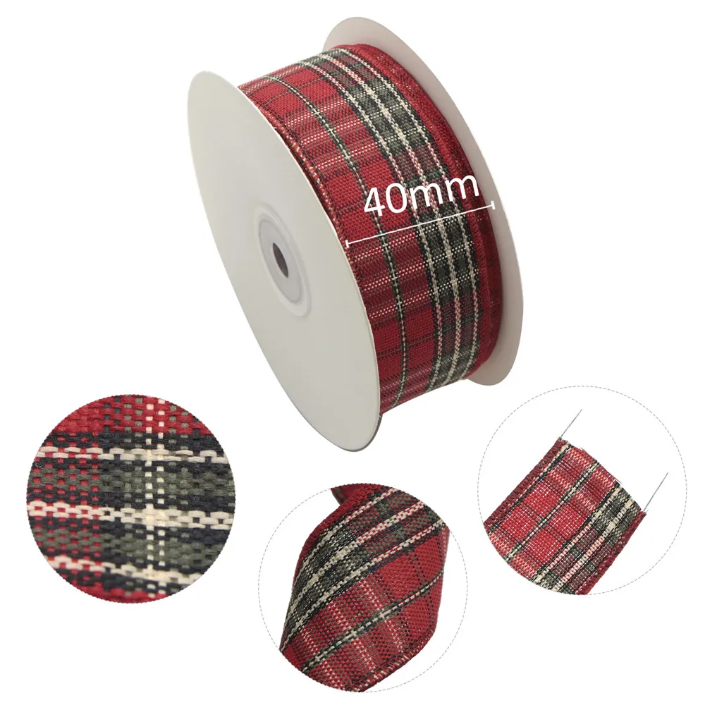 

40mm Imitation Hemp Ribbon Wired Edge Linen Ribbon Gift Wrapping Holiday Wreath Decoration Festival Plaid Ribbon 10M/Roll