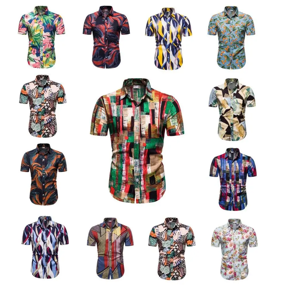 Мужская льняная рубашка с короткими рукавами и принтом An & 2020 в национальном