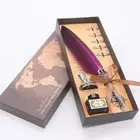 перьевая ручкаНабор ручек в стиле ретро с золотыми перьями, каллиграфическая ручка в форме бутылки с чернилами, Подарочная коробка для письма, перьевая ручка с 5 наконечниками в подарок на день рождения