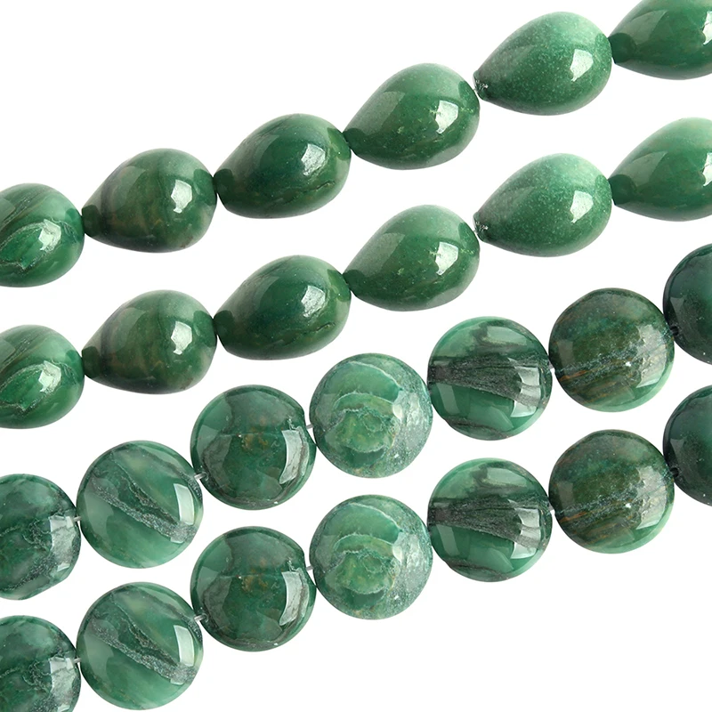 

1 Strand 15'' Natural Green Africa Jade Beads Teardrop 16mm*12mm Coin 18mm*7mm Punched Loose Jewelry Precious Stones Beads