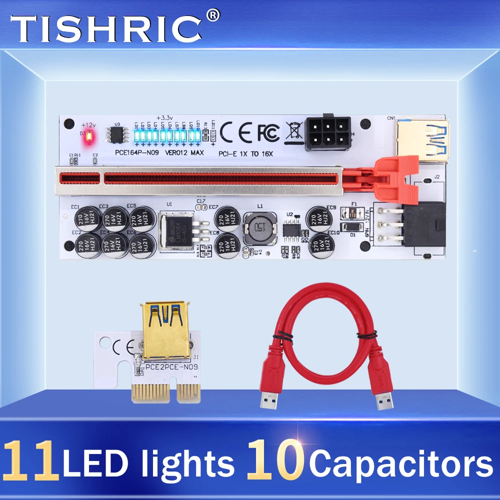 10pcs TISHRIC PCI-E Riser 010 012 Max PCIE PCI E Express Card GPU 1X to X16 USB 6pin Extender Cable Mining For Video - купить по