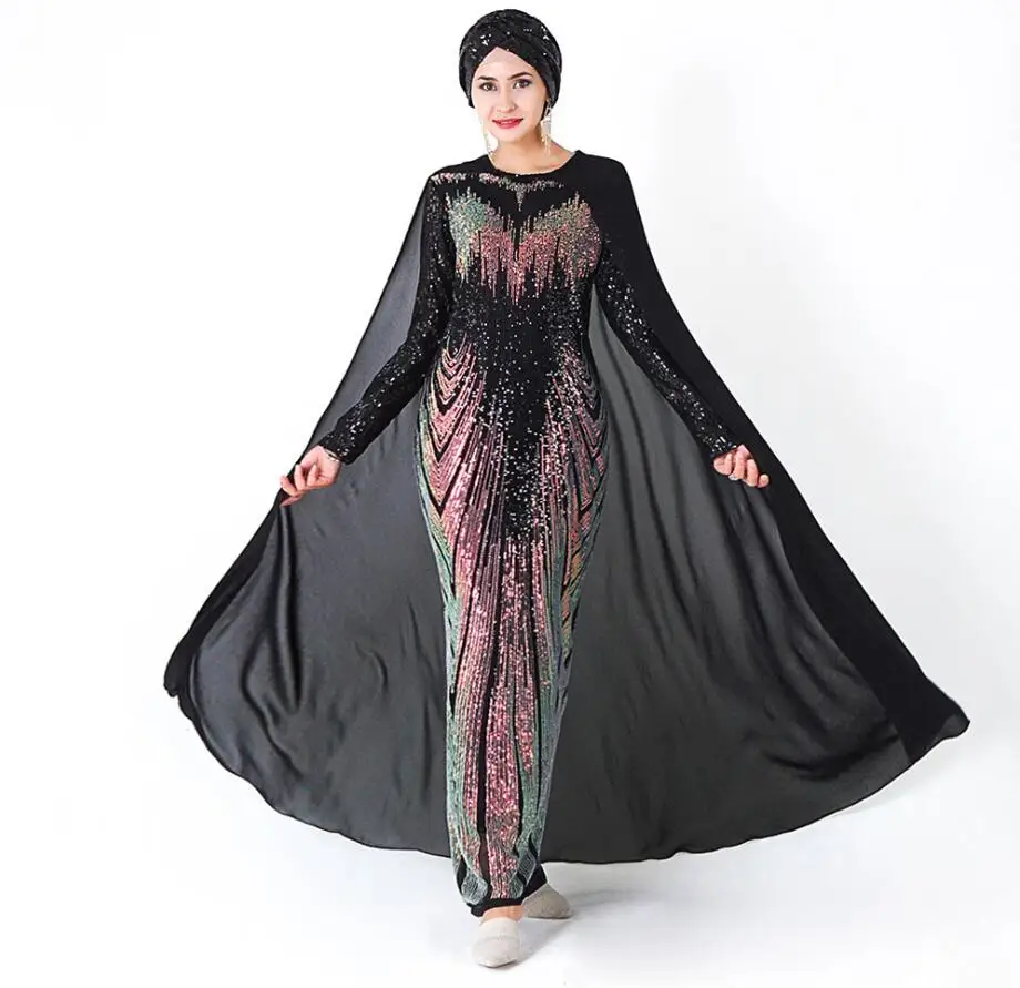 

Muslim Abaya Evening Dress with Cloaks Hijab arabic Dresses Sequins Kaftan Dubai Qatar Turkish Clothes Ramadan Marocain Kurta