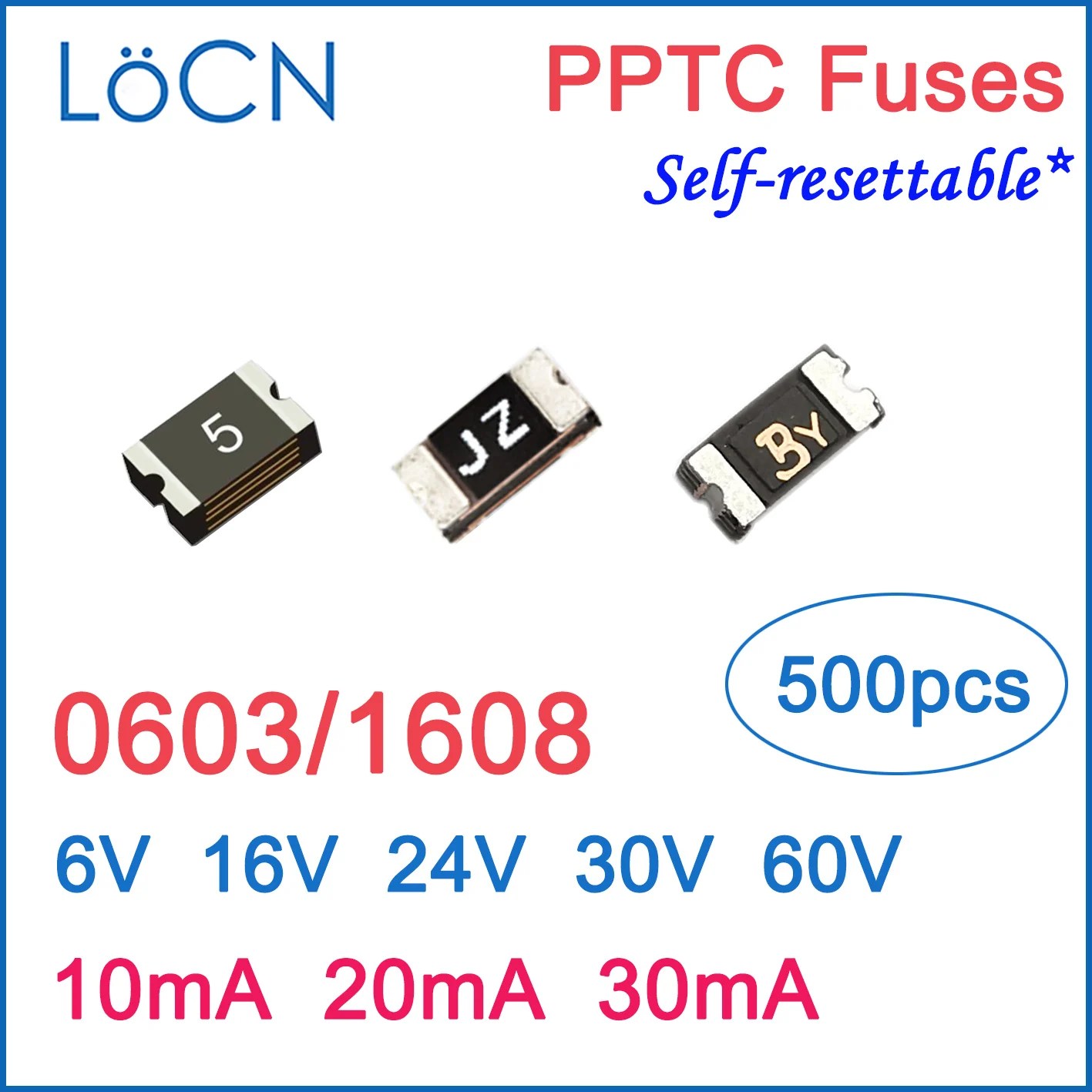 

Предохранители PPTC 0603, 1608, 10 мА, 20 мА, 30 мА, 500 А, а, а, 6 В, 24 В, 60 в, SMD, самовосстанавливаемые, сделано в Китае, высокое качество, LoCN ptc, шт.