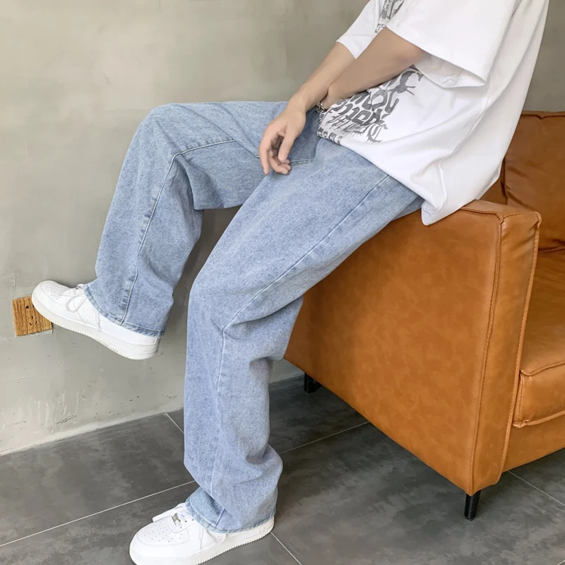 

Джинсы мужские тонкие, модные Универсальные свободные прямые брюки известного бренда, уличная одежда из денима в стиле хип-хоп, на лето