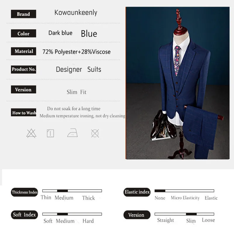 

Men's High Quality Suits Formal 2019 Latest Styles Slim Fit Lattice Business Mens Plaid Suits 3 Pieces Groom Wedding Suit 998