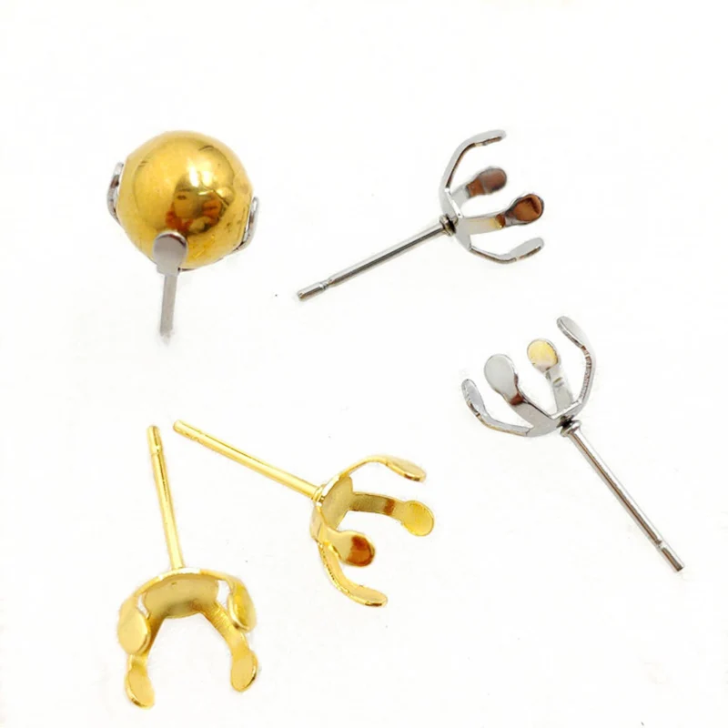 50pcs 4 Craw Gold Stainless Steel Earring Stud Ear Post Nail