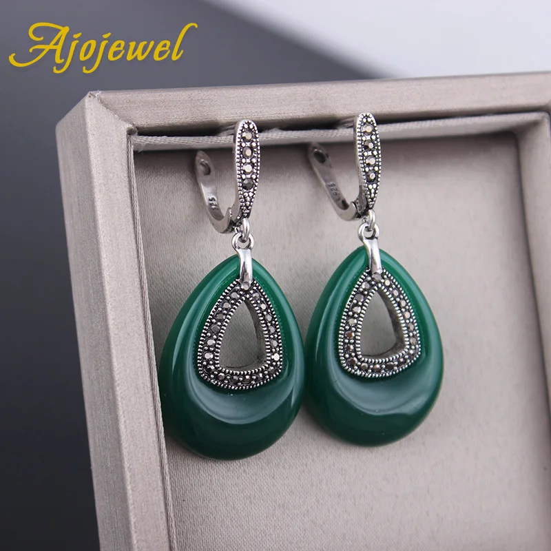 Ajojewel винтажные ювелирные изделия CZ зеленые смолы большой камень капли воды серьги для женщин Новое поступление
