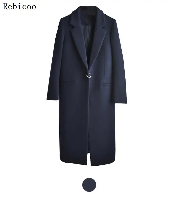 Autumn and Winter New Women's Korean Slim Was Thin Pure Color Long-sleeved Temperament Medium-Long Section Casual Woolen Coat | Женская