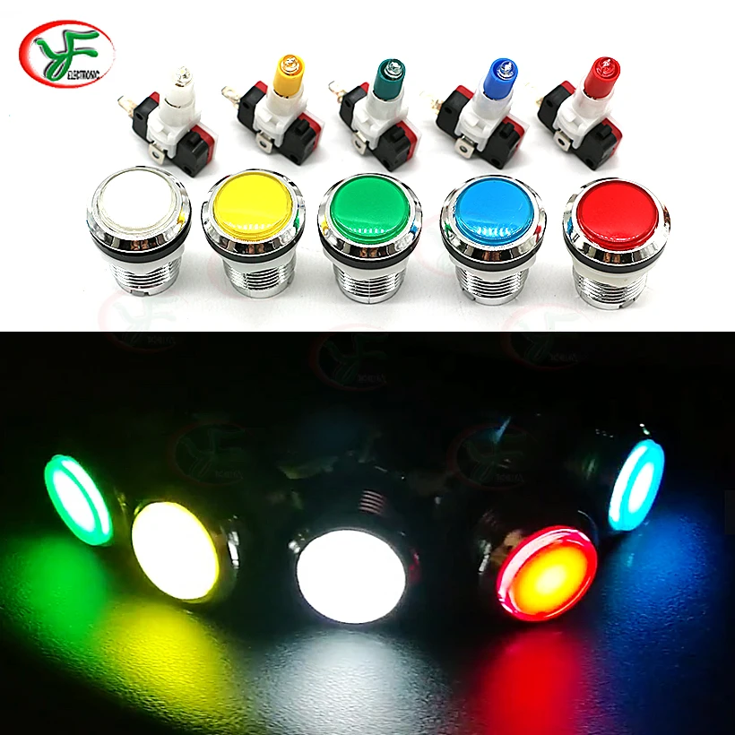 Бесплатная доставка 10 шт./лот хромированная подсветка аркадная Кнопка 12 в LED