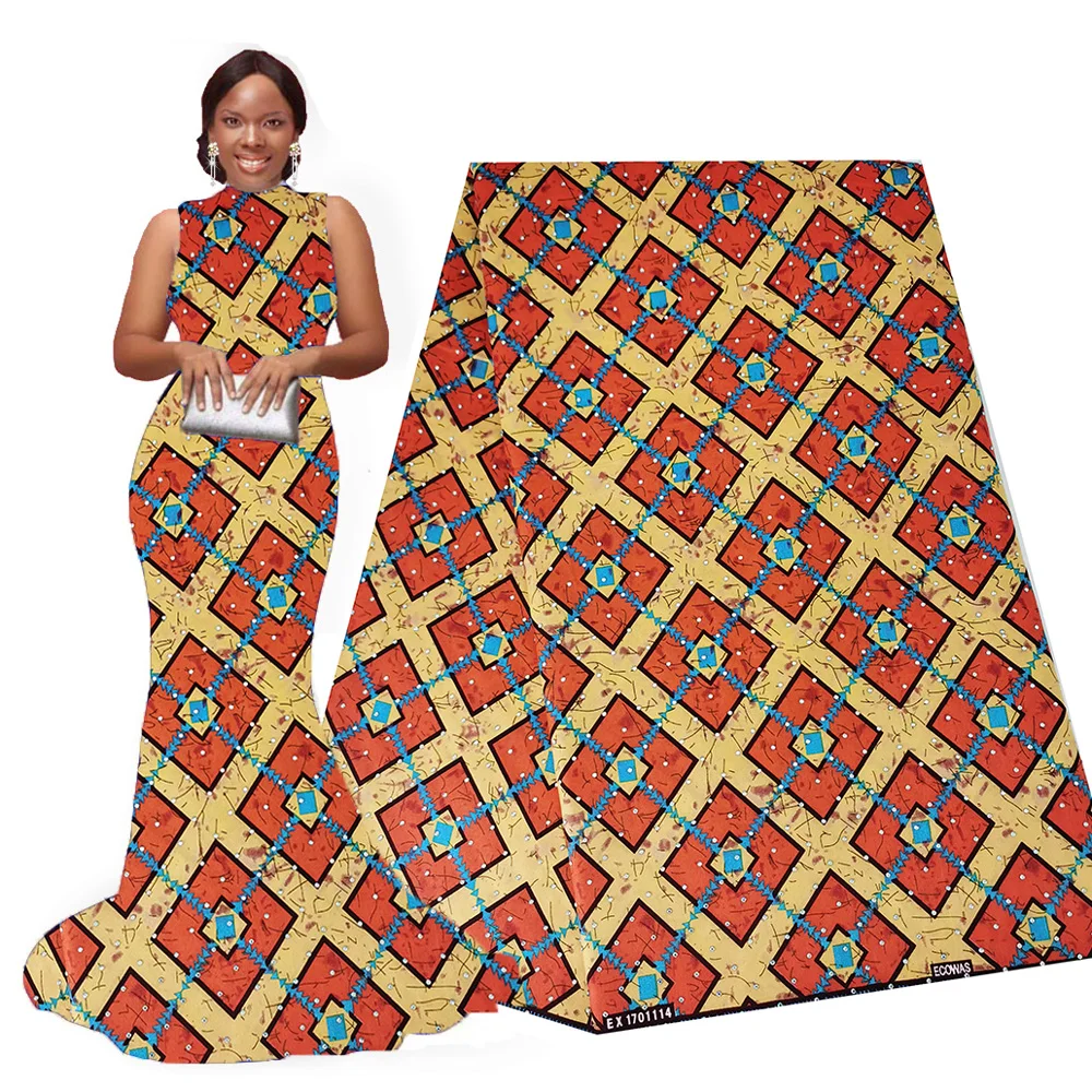 

Royal Blue Ankara African Polyester Wax Prints Fabric with Stones Real Wax High Quality 6 yards African Fabric for Party Dress