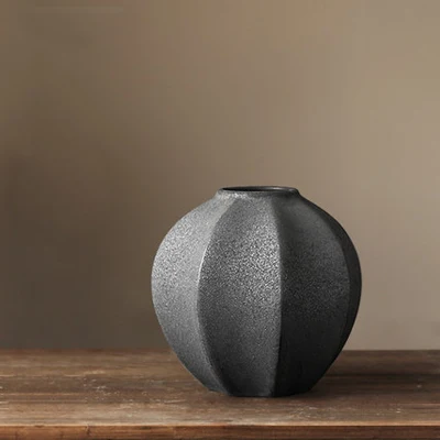 black 16.5cm Японский дзен ручной работы керамическая ваза Геометрическая ваза домашний Декор Гостиная украшение креативный стол простые сухие цветочные украшения - Цвет: black 16.5cm