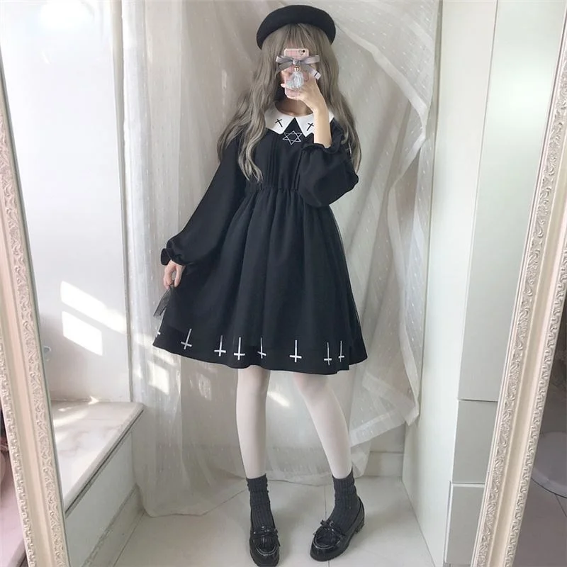 

Gothic Lolita Dress Harajuku Fashion Cross Cosplay Female Dress Japanese Soft Sister Style Star Tulle Dress Cute Girl Streetwear