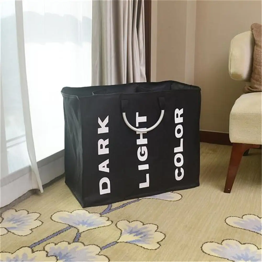 

3 Sections Large Laundry Basket Laundry Bag Clothes Sorter Storage Bag For Home Bathroom Dormitory
