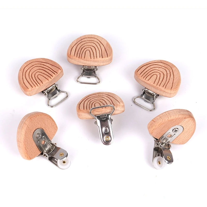 

2Pcs Wooden Pacifier Clip Beech Engrave Rainbow Baby Teether Safety Clasp Holder