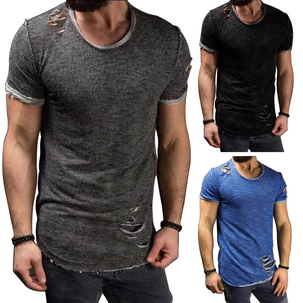 Мужская футболка с коротким рукавом повседневная облегающая круглым вырезом