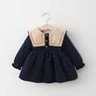 Платье детское вельветовое в горошек, с длинным рукавом и отложным воротником