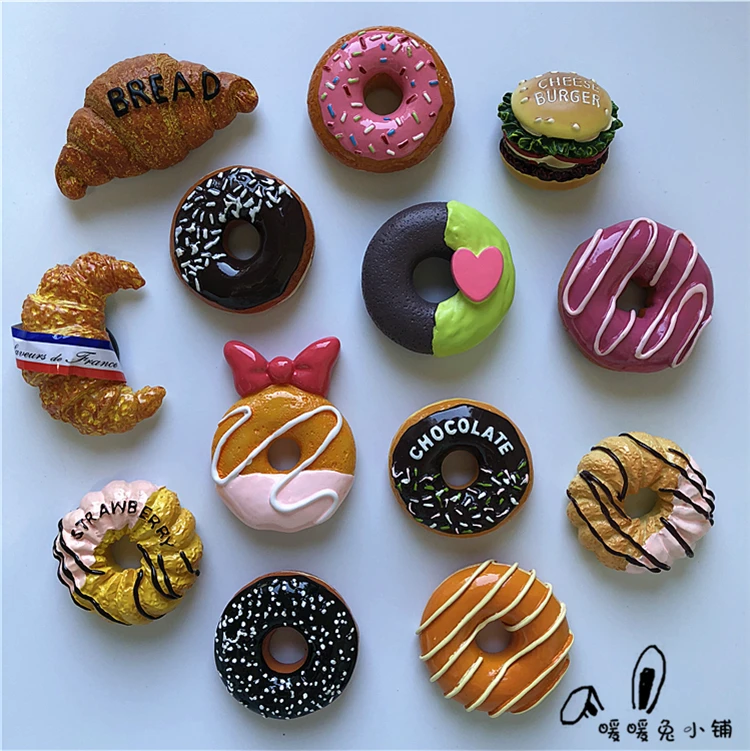

Chocolate Strawberry Donut Bread Burger Resin Fridge Magnet