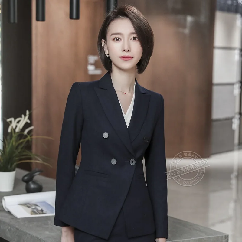 Осенний костюм женский комплект из черного пиджака и брюк двух предметов модный