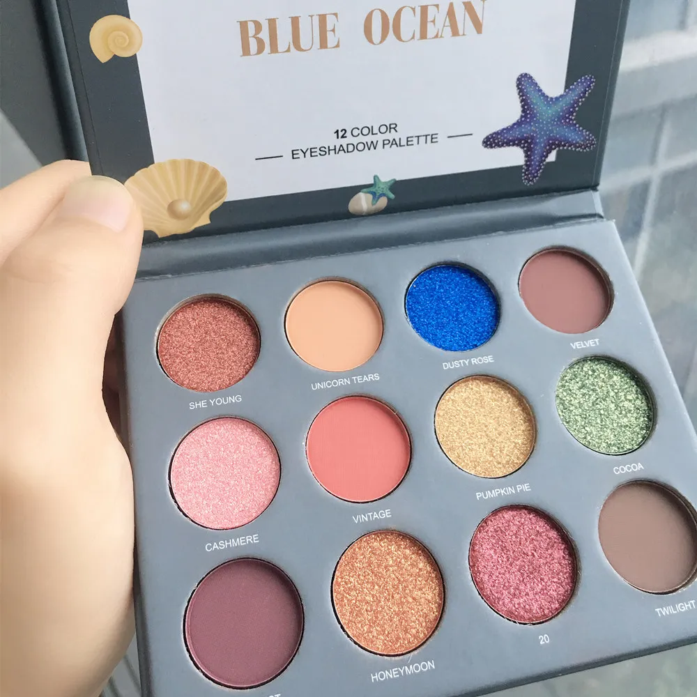 Палитра теней для век 12 цветов блестящие тени матовые зеркальные стойкие легкие