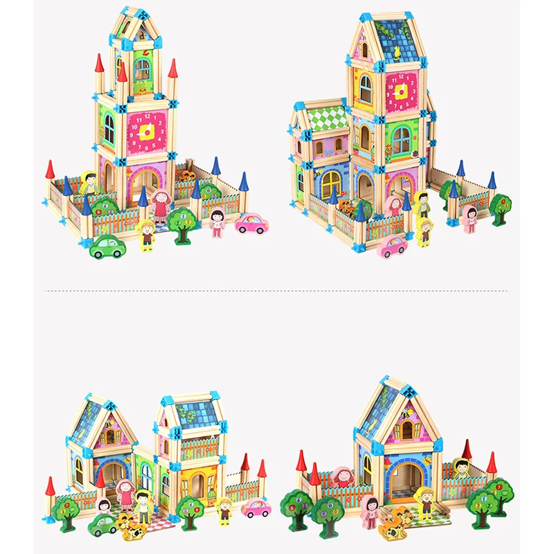 

Children DIY Wooden Toy Colorful Building Blocks Villa House Toys Kids Wood Game Learning Educational Toys For Boys And Gilrs
