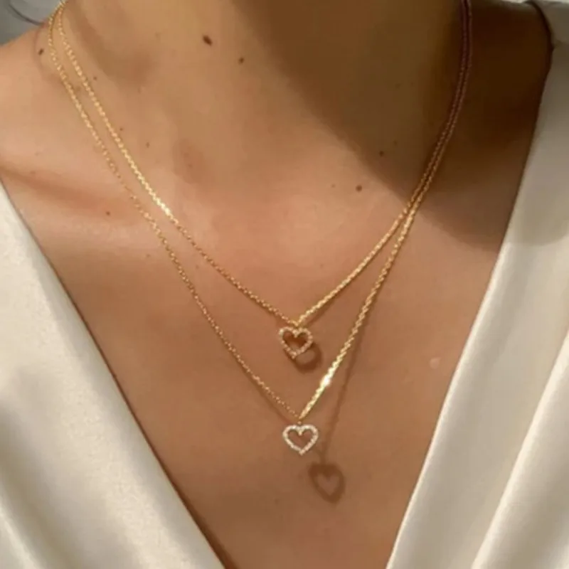 New Trendy Multilayer Heart Necklace for Women Fashion Gold Silver Color Geometric Chain Collar Necklace Jewelry Gift