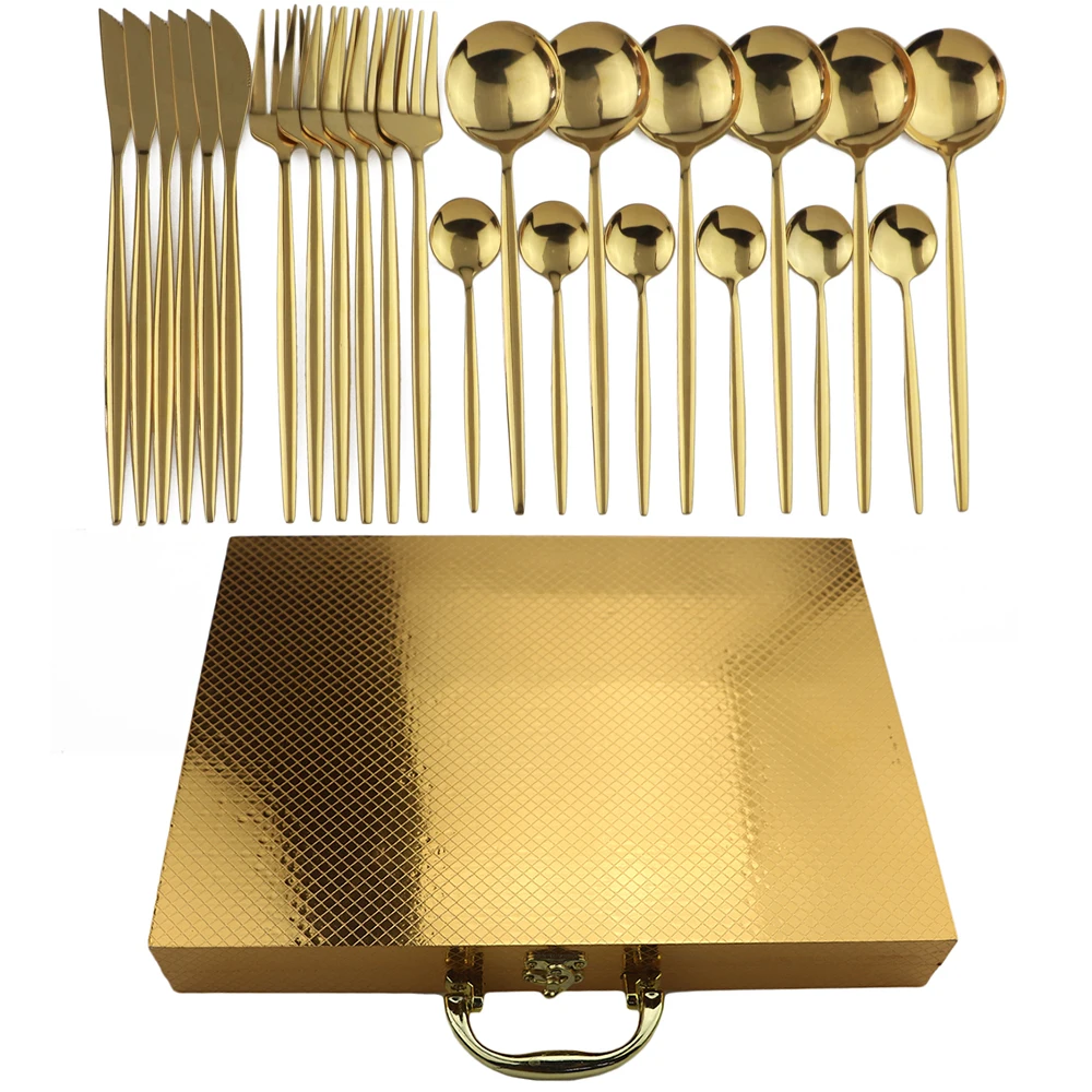 24 шт набор золотой посуды 304 столовые приборы из нержавеющей стали Радужный