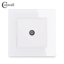 COSWALL Crystal Tempered Glass Frame Wall Socket 1 Gang Female TV Connector Television Port C1 Series White Black Gold