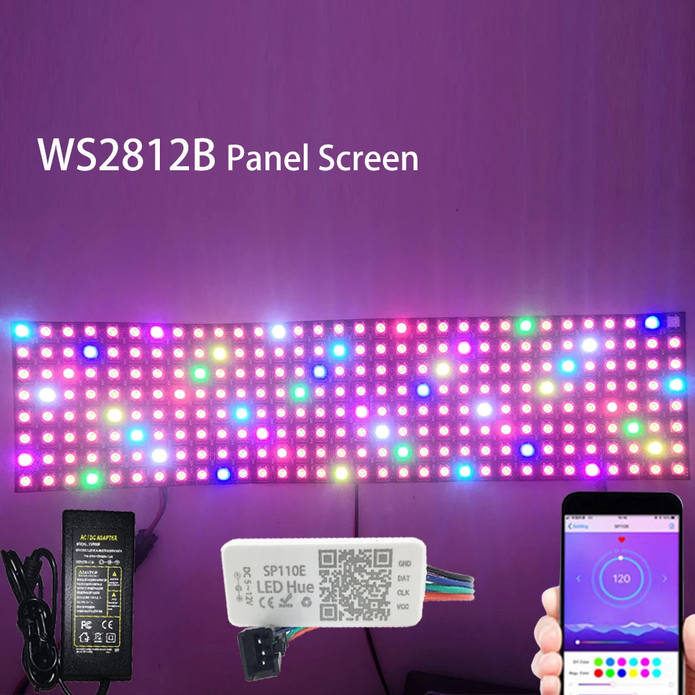 

WS2812B LED Panel Screen Individually Addressable WS2812 Pixels Module Light 8*8 16*16 8*32 With SP110E Bluetooth Controller 5V