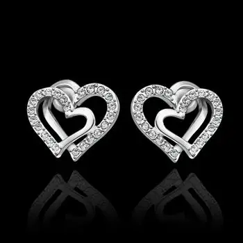 

Love Heart Series 2 Colors Earrings Double Heart Shape Stud Earring Women Romantic Jewelry LKN18KRGPE840
